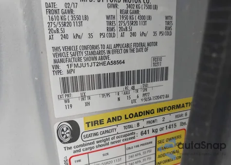 2017 Ford Expedition Xlt from USA, damaged, VIN 1FMJU1JT2HEA58564